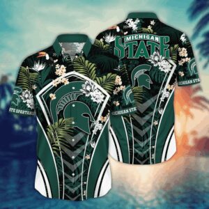 Michigan State Spartans Tropical Leaf Floral Armor Design Hawaiian Shirt