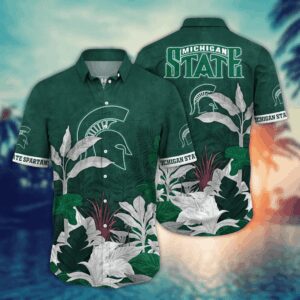 Michigan State Spartans Tropical White Leaf Hawaiian Shirt
