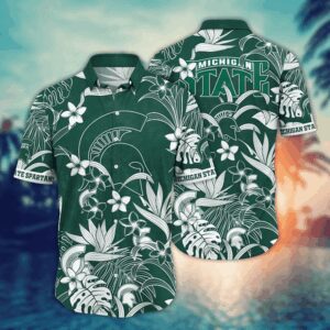 Michigan State Spartans White Tropical Leaf Hawaiian Shirt