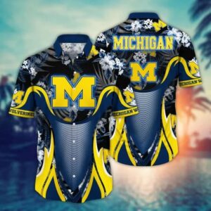 Michigan Wolverines Floral Armor Hawaiian Shirt
