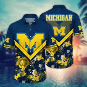 Michigan Wolverines Flowered Botanical Hawaiian Shirt