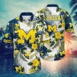 Michigan Wolverines Flowered Hawaiian Shirt