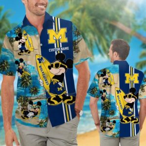Michigan Wolverines Mickey Mouse Love Surfing Hawaiian Shirt
