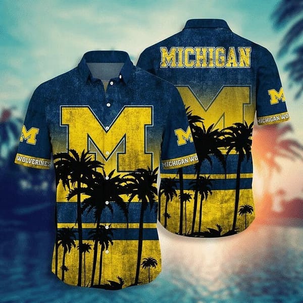Michigan Wolverines Palm Tree Beach Hawaiian Shirt Michigan Wolverines Palm Tree Beach Hawaiian Shirt