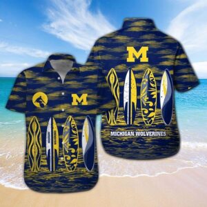 Michigan Wolverines Surfboard Hawaiian Shirt