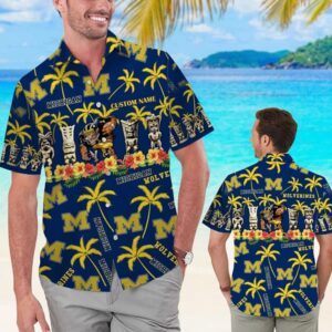 Michigan Wolverines Tiki Hawaii Personalized Name Hawaiian Shirt