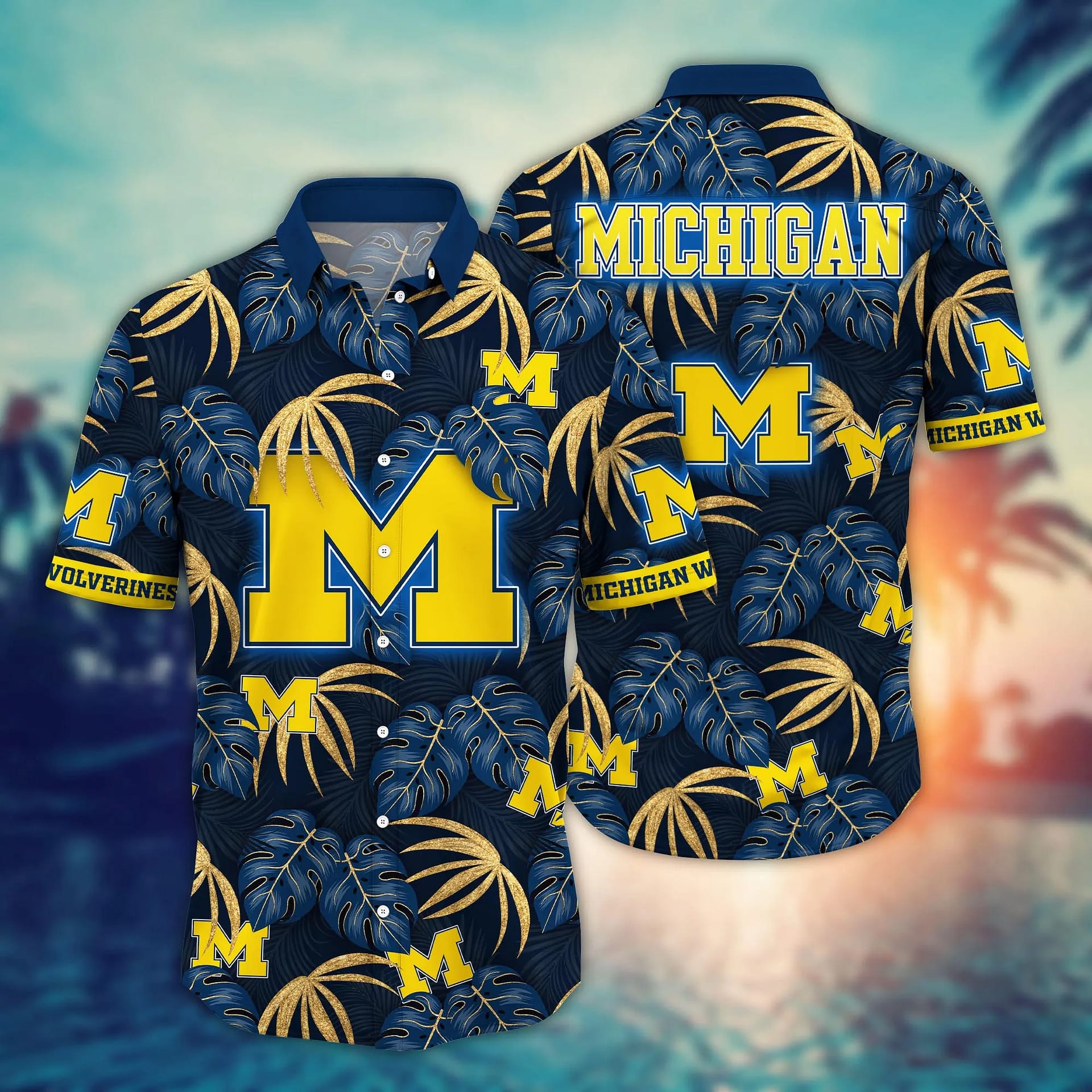 Michigan Wolverines Tropical Blue Leaf Hawaiian Shirt Michigan Wolverines Tropical Blue Leaf Hawaiian Shirt