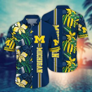 Michigan Wolverines Tropical Flowers Hawaiian Shirt