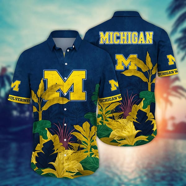 Michigan Wolverines Tropical Leaf Aloha Hawaiian Shirt Michigan Wolverines Tropical Leaf Aloha Hawaiian Shirt