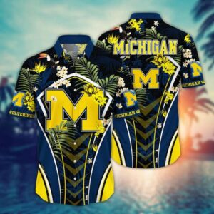 Michigan Wolverines Tropical Leaf Armor Design Hawaiian Shirt