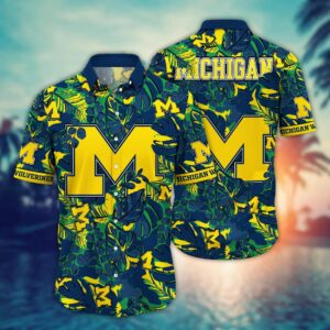Michigan Wolverines Tropical Leaf Hawaiian Shirt