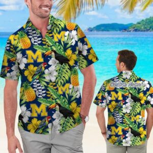 Michigan Wolverines Tropical Parrot Pineapple Hawaiian Shirt