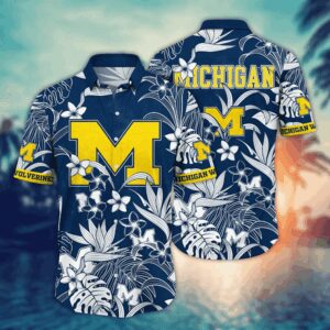 Michigan Wolverines White Floral Hawaiian Shirt
