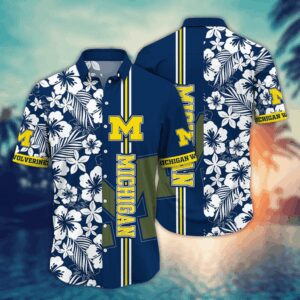 Michigan Wolverines White Floral Hawaiian Shirt