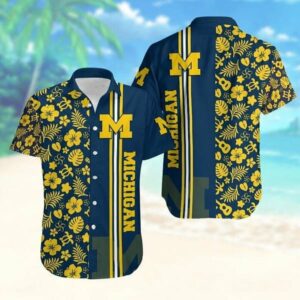 Michigan Wolverines Yellow Tropical Floral Hawaiian Shirt