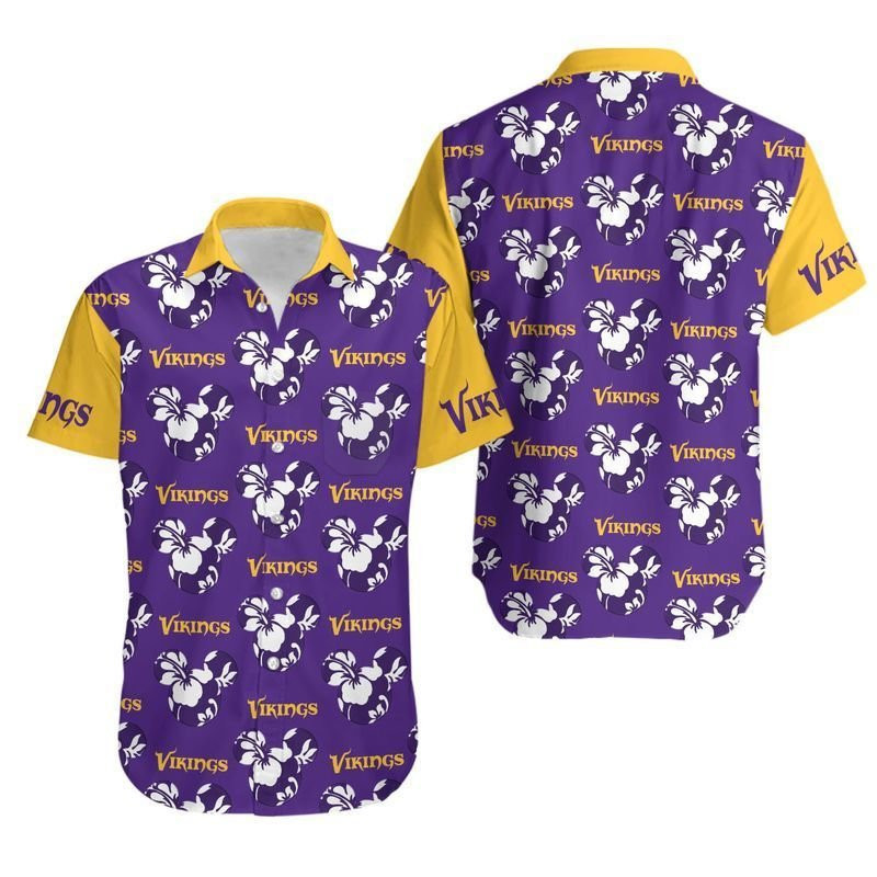 Minnesota Vikings Mickey And Flowers Hawaiian Shirt Minnesota Vikings Mickey And Flowers Hawaiian Shirt