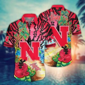 Nebraska Cornhuskers Thunder Strike Beach Palm Tree Hawaiian Shirt