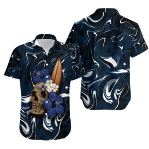 New England Patriots Skull And Hibiscus Flower Hawaiian Shirt