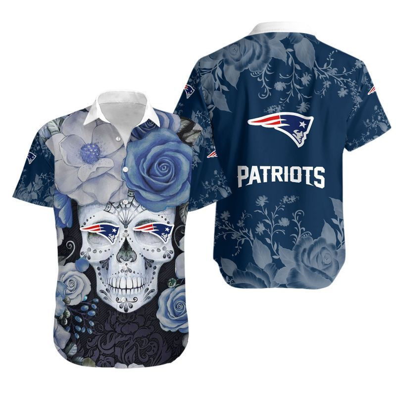 New England Patriots Skull NFL Art Hawaiian Shirt New England Patriots Skull NFL Art Hawaiian Shirt