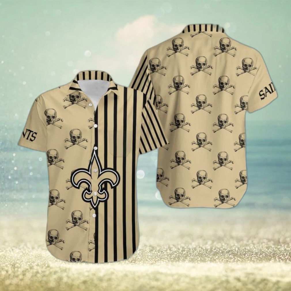New Orleans Saints Stripes And Skull Danger Hawaiian Shirt New Orleans Saints Stripes And Skull Danger Hawaiian Shirt