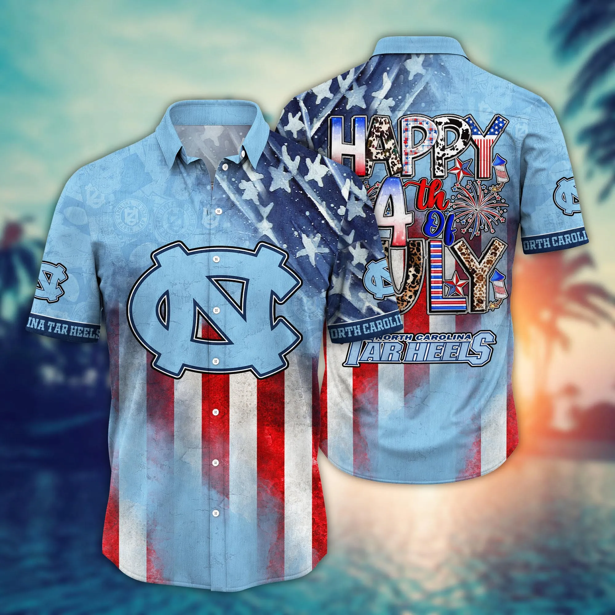North Carolina Tar Heels 4th Of July America Flag Pattern Hawaiian Shirt North Carolina Tar Heels 4th Of July America Flag Pattern Hawaiian Shirt