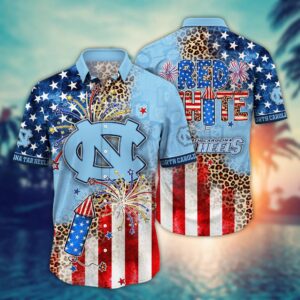 North Carolina Tar Heels 4th Of July Firework Pattern Hawaiian Shirt