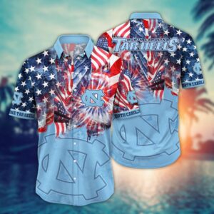 North Carolina Tar Heels America Flag Pattern 4th Of July Hawaiian Shirt