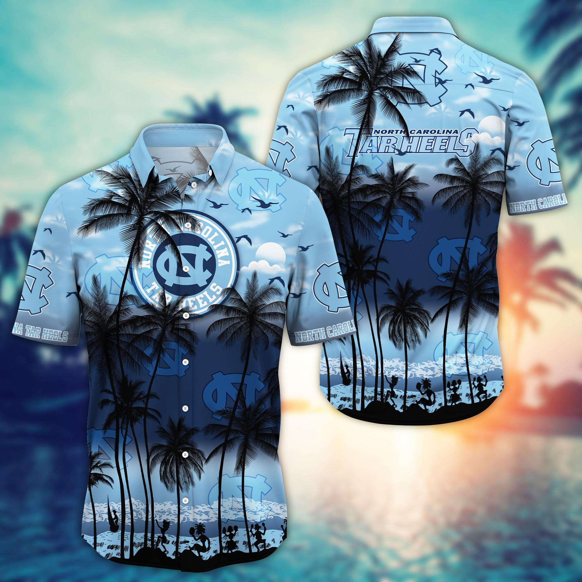 North Carolina Tar Heels Black Palm Beach Hawaiian Shirt North Carolina Tar Heels Black Palm Beach Hawaiian Shirt