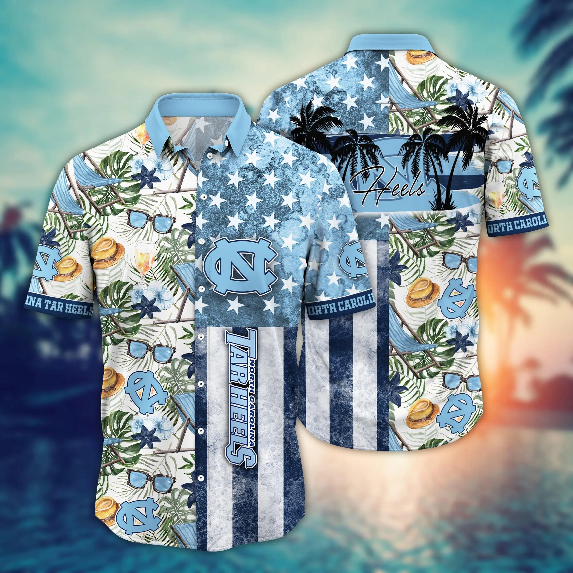 North Carolina Tar Heels Black Palm Pineapple Hawaiian Shirt North Carolina Tar Heels Black Palm Pineapple Hawaiian Shirt