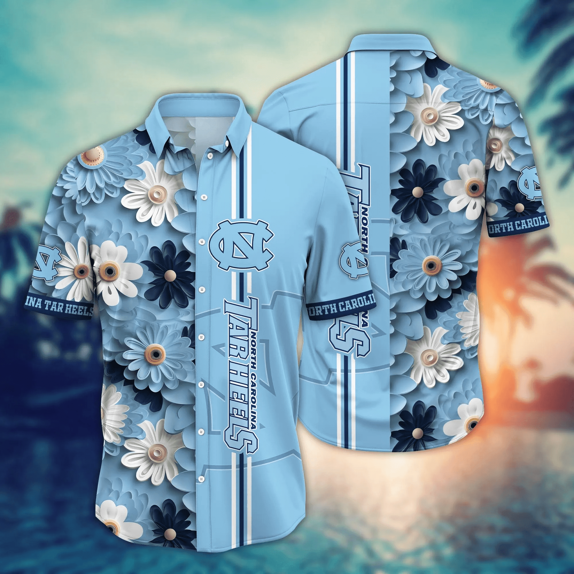 North Carolina Tar Heels Blossom Aloha Hawaiian Shirt North Carolina Tar Heels Blossom Aloha Hawaiian Shirt
