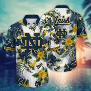 Notre Dame Fighting Irish Brightly Colored Flower Hawaiian Shirt