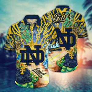 Notre Dame Fighting Irish Thunder Strike Beach Palm Tree Hawaiian Shirt