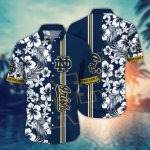 Notre Dame Fighting Irish White Botanical Flowers Hawaiian Shirt