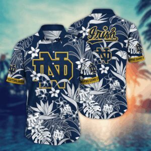 Notre Dame Fighting Irish White Tropical Leaf Hawaiian Shirt