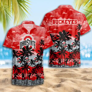 Ohio State Buckeyes Black Palm Hawaiian Shirt