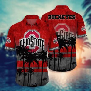 Ohio State Buckeyes Black Palm Tree Hawaiian Shirt