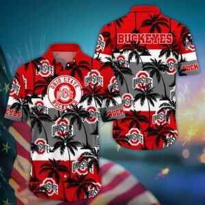 Ohio State Buckeyes Black Palm Tree Hawaiian Shirt
