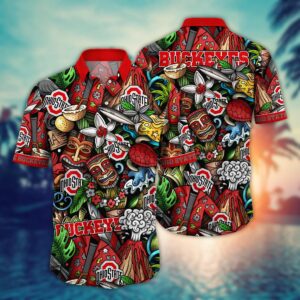 Ohio State Buckeyes Tropical Flowers Tiki Aloha Hawaiian Shirt