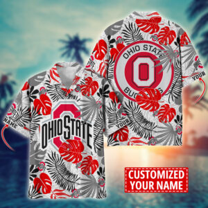 Ohio State Buckeyes Tropical Leaf Customized Name Hawaiian Shirt