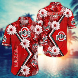 Ohio State Buckeyes White Floral Hawaiian Shirt