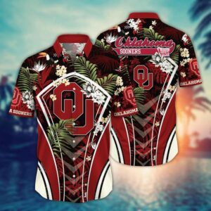 Oklahoma Sooners Tropical Leaf Armor Design Hawaiian Shirt