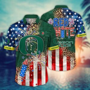 Oregon Ducks 4th Of July America Flag Firework Pattern Hawaiian Shirt