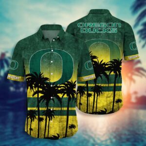 Oregon Ducks Black Palm Tree Hawaiian Shirt