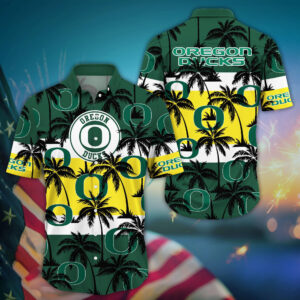Oregon Ducks Black Palm Tree Hawaiian Shirt