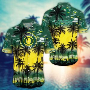 Oregon Ducks Palm Tree Beach Hawaiian Shirt
