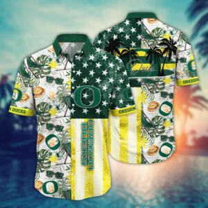 Oregon Ducks US Flag Floral Hawaiian Shirt