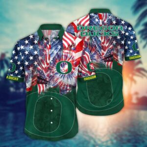 Oregon Ducks US Independence Day Flag Pattern Hawaiian Shirt