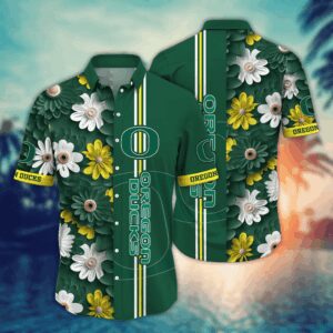Oregon Ducks White Flowered Aloha Hawaiian Shirt