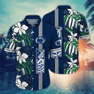 Penn State Nittany Lions White Floral Hawaiian Shirt