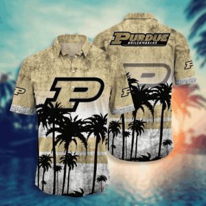 Purdue Boilermakers Black Palm Beach Hawaiian Shirt